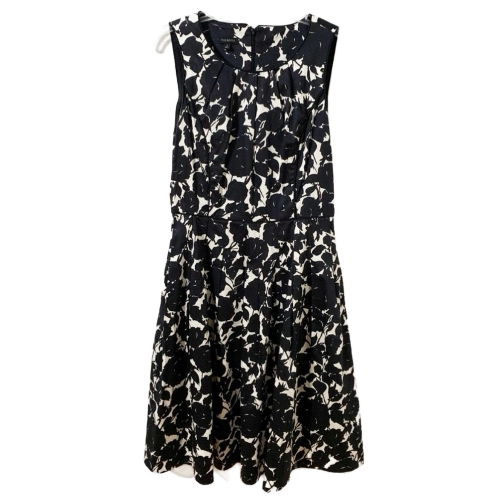 Talbots Floral A-Line Dress Sleeveless Pockets Knee-Length Pleated Neckline 🖤🤍
